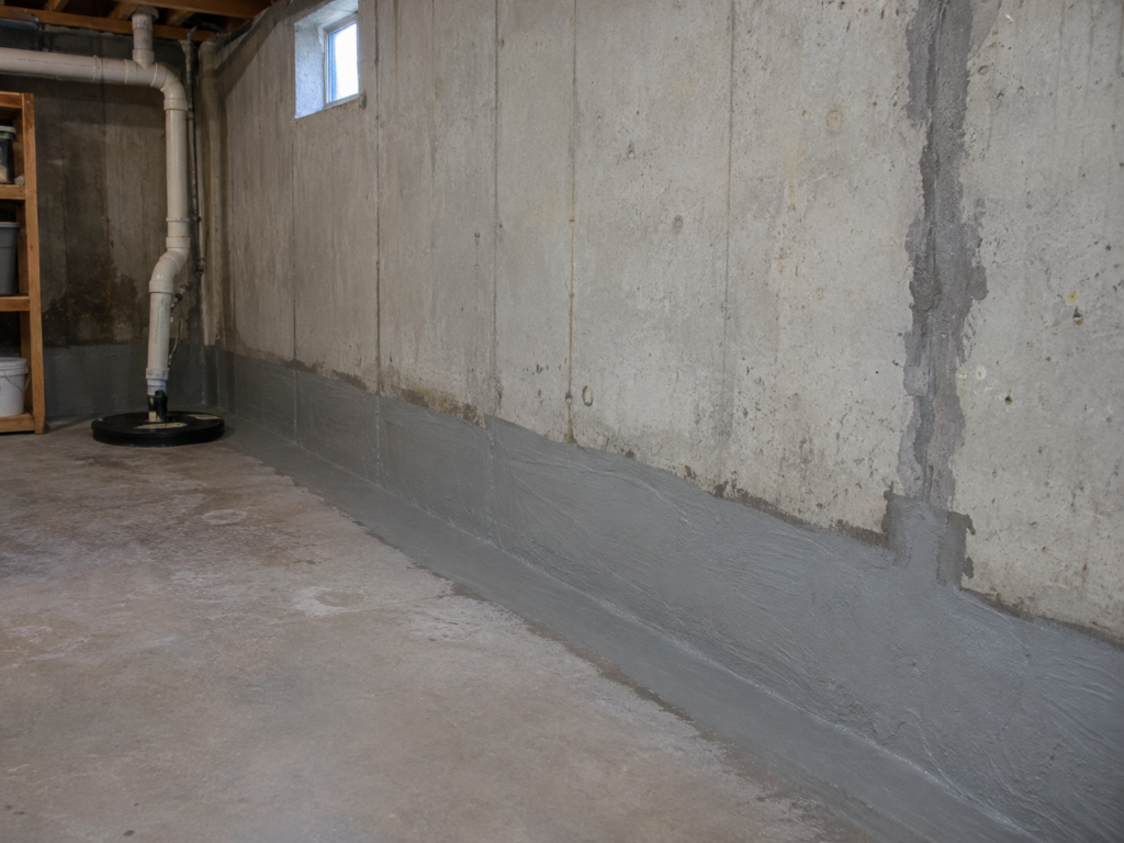 Hidroizolație interioară într-un subsol de casă din beton