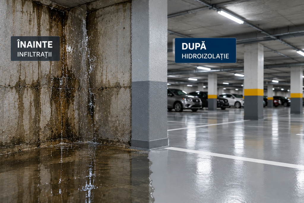 Hidroizolație într-un subsol al unei clădiri comerciale