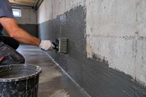 Hidroizolație beci din interior cu sistem mineral pe peretele de beton